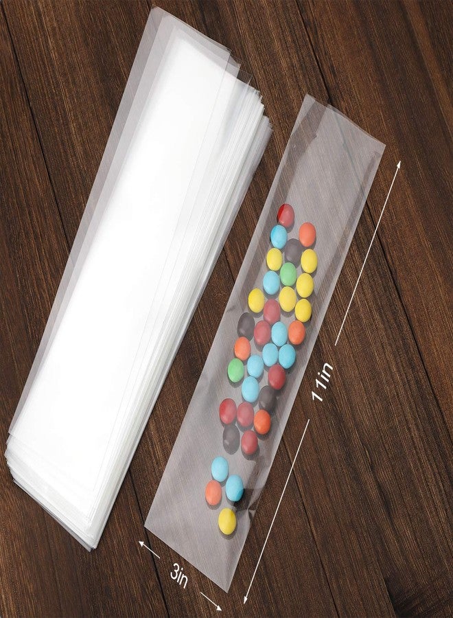 Nobranded 100 pcs Clear 3" x 11" Flat Cello Cellophane Bags Poly Treat Bags 2.8 mils for Gift Wrapping, Bakery, Cookie, Candies, Toast, Dessert, Party Favors Packaging with Color Twist Ties - Image 3